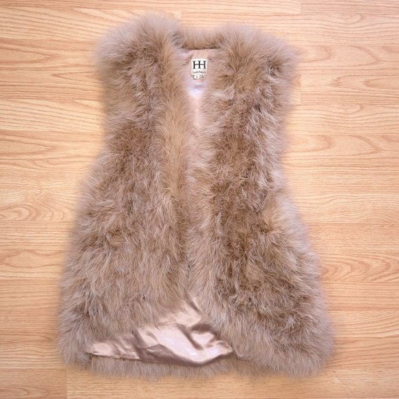 Haute Hippie Marabou Feather Open Front Vest, Size S, Tan Color - Picture 1 of 9